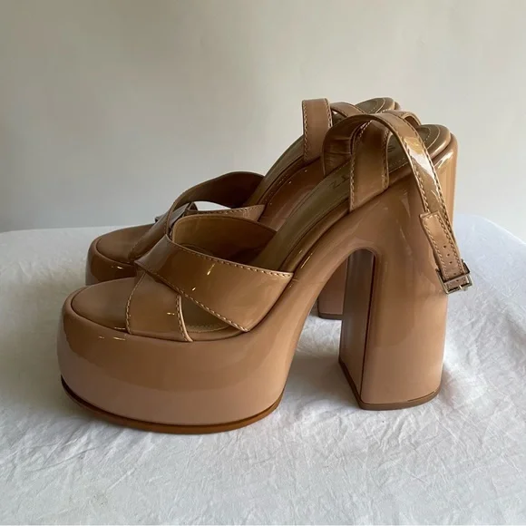 Schutz platform chunky sandals high heels strappy beige taupe sz 10 women’s drag - Picture 2 of 8